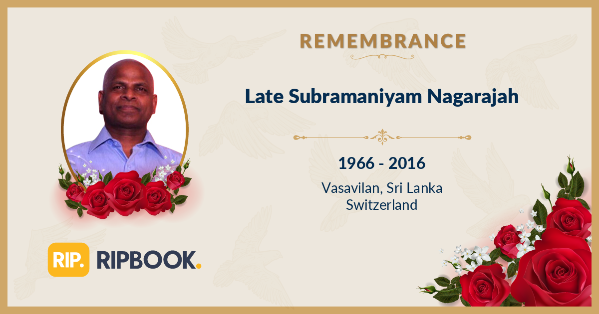 Rip Raja Late Subramaniyam Nagarajah (Raja) - 10th Year Remembrance - RIPBook